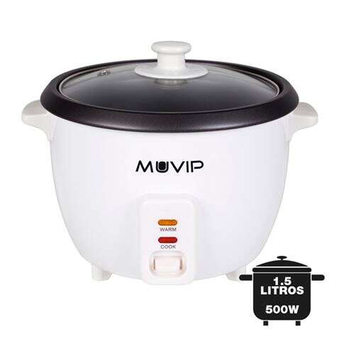 Muvip Arrocera - Capacidad 1.5 Litros - Potencia 500W - Sistema de Coccion y Calentamiento - Recipiente Interior de Aluminio Antiadherente - Tapa de C 1
