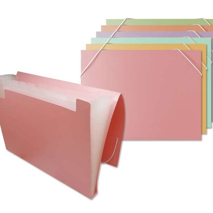Bismark Pack de 8 Carpetas de Fuelle Polipropileno - 12 Departamentos - Cierre con Gomas - Colores Surtidos Pastel 1