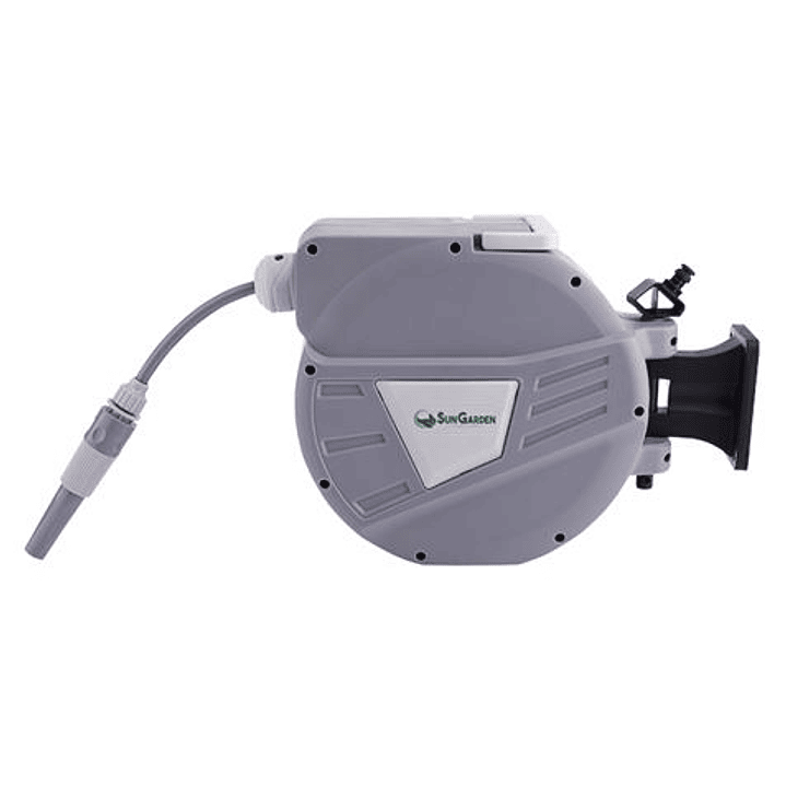 Sungarden SG0164 Manguera 10 Metros - Recogedor Automatico con Guia - Soporte Para Instalacion en Pared - Giro 180 - Color Gris 1