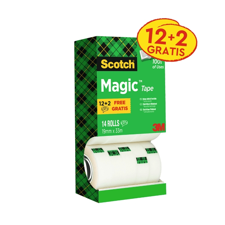 Scotch Magic Pack Ahorro de 14 Cintas Adhesivas Invisibles 19mm x 33m - Color Transparente 1
