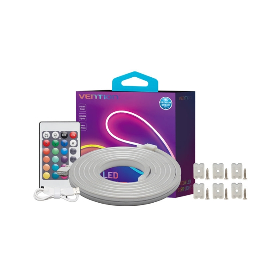 Vention Tira de Luces LED de Neon - Silicona - Control Remoto - USB 5V - 5m - Flexible y Duradera - Resistente al Agua IP65 1