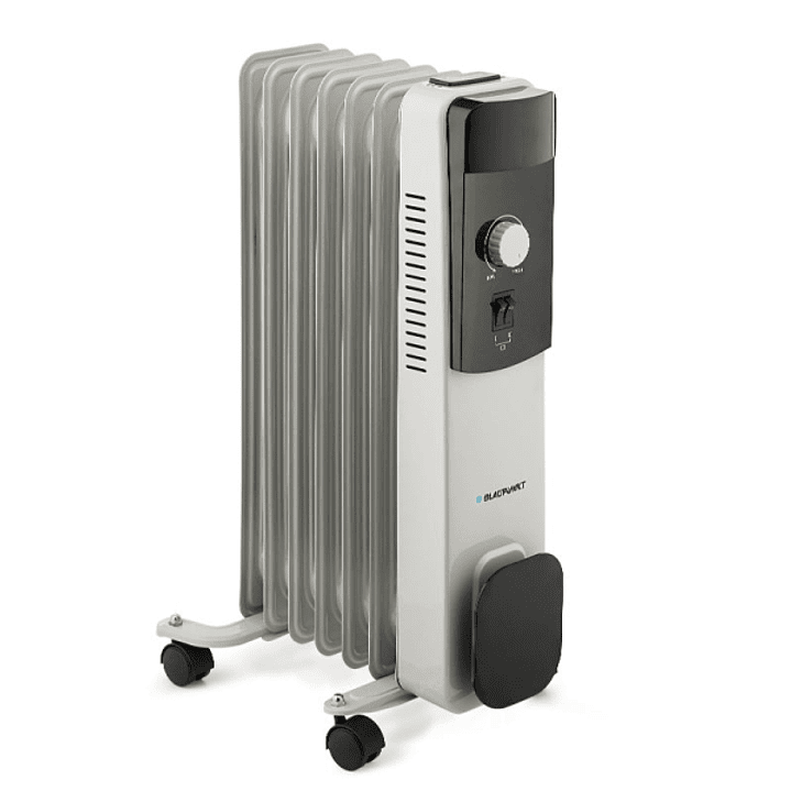 Blaupunkt Radiador de Aceite - Potencia 1500W - Ruedas - Termostato Regulable - Recogecable - Asa Lateral - Indicador Luminoso - Color Blanco y Negro 1