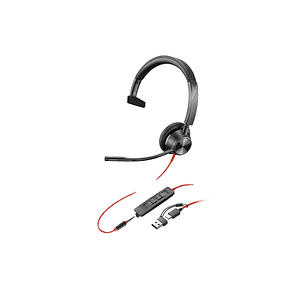 Plantronics/Poly Blackwire C3315 3,5mm y USB-C Auricular Monoaural con Microfono - Almohadilla Acolchada - Controles en Cable - Incluye Adaptador a US