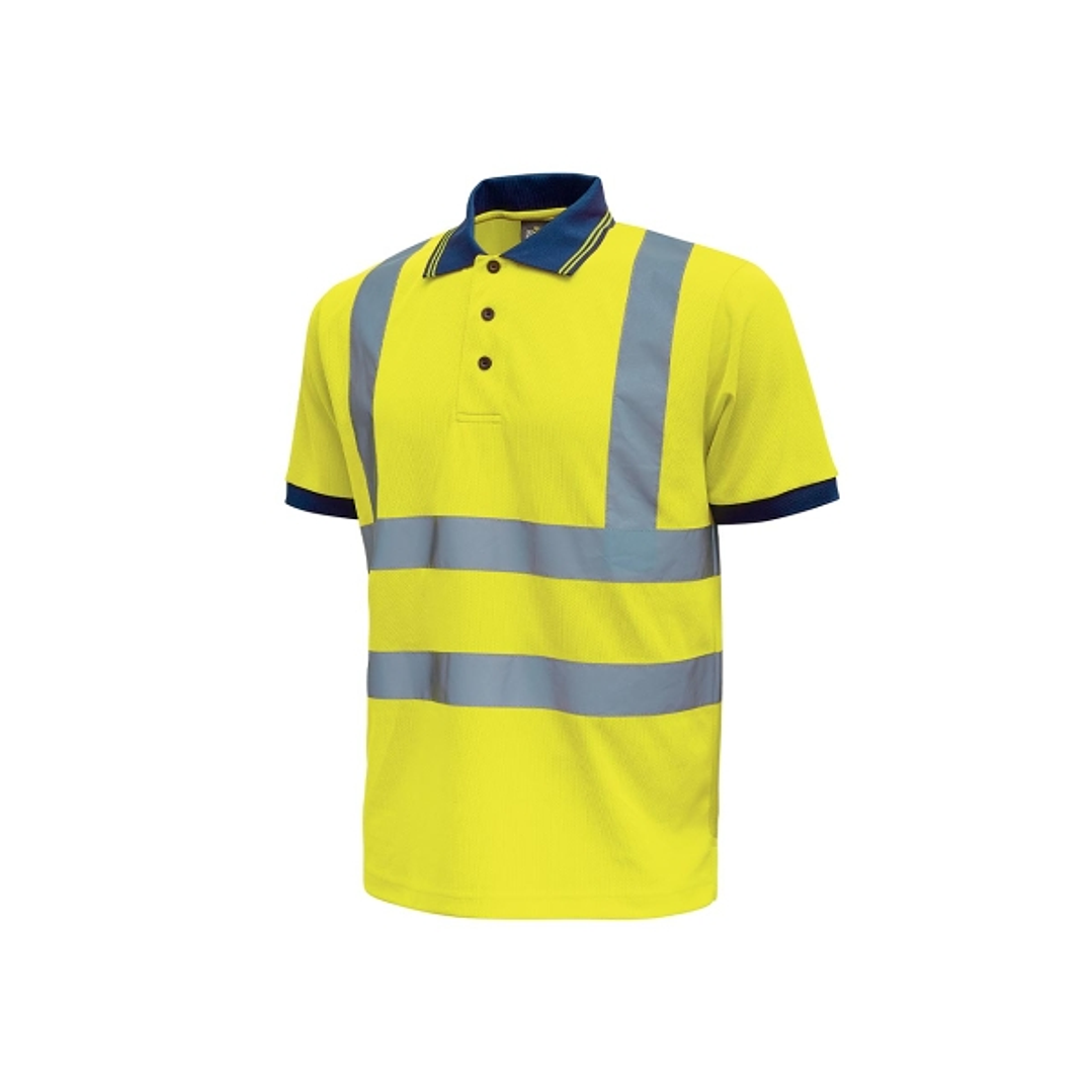 Upower Neon Polo de Manga Corta con Detalles Reflectantes - Talla 3XL - Cuello Tres Botones, Banda para el Sudor, Ventilaciones Laterales, Transpirabl 1