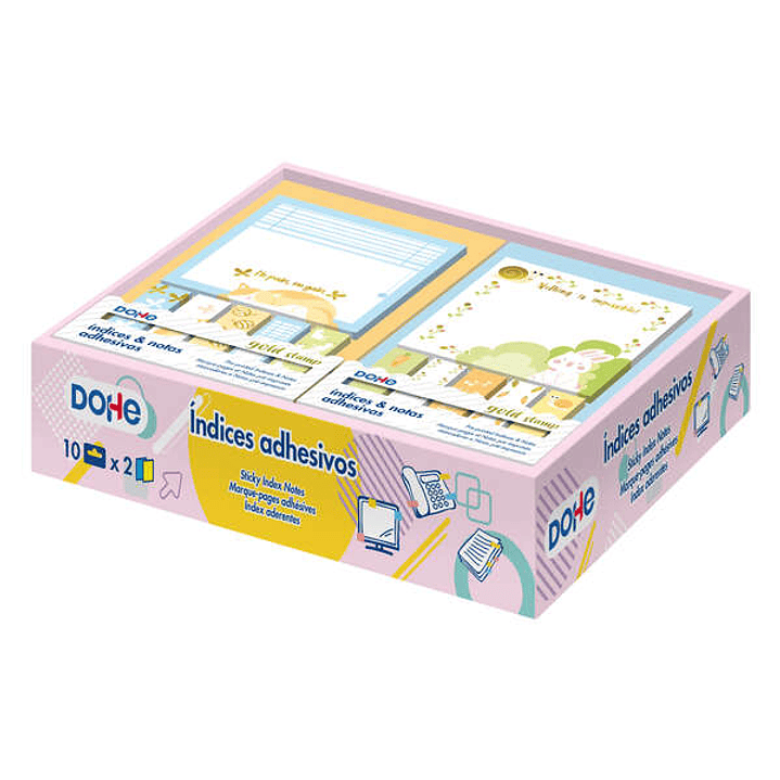 Dohe Caja Expositora de 20 Notas e Indices Adhesivos - 70x70mm y 12x45mm - Motivos Estampados en Oro 1