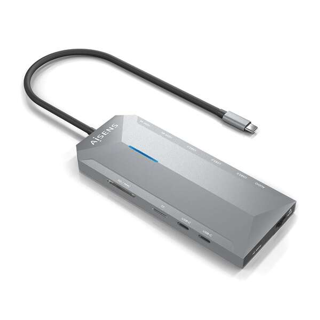 Aisens USB-C Dock 12 En 1 - USB-C a 2xHDMI - 1xRJ45 - 3xUSB-A - 2xUSB-C - 1xUSB-C PD - 1xAudio - 1xSD - 1xMicro SD - 15cm - Color Gris 1
