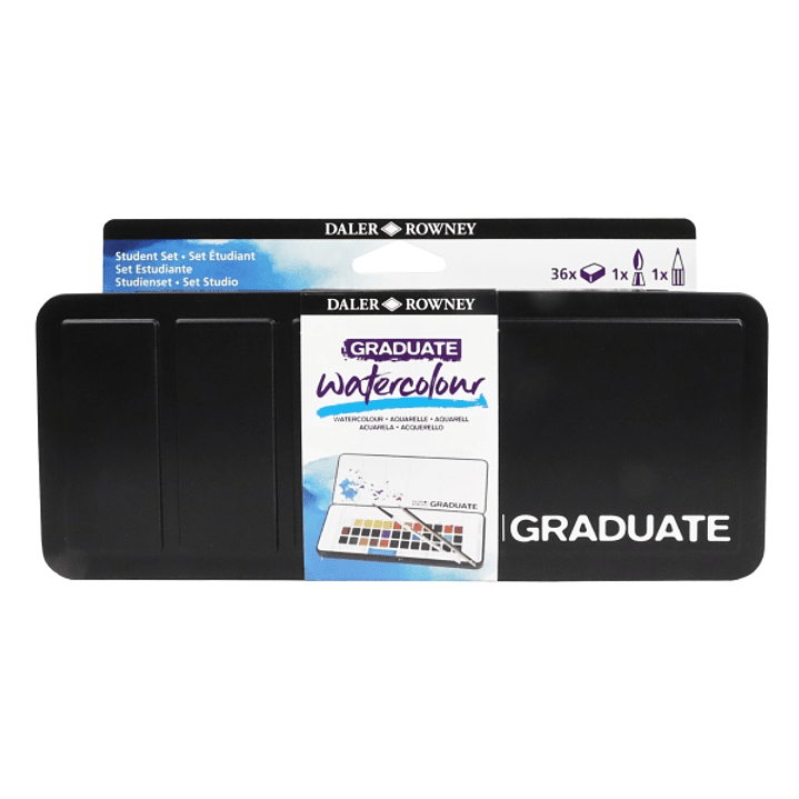 Daler Rowney Graduate Pack de 36 Acuarelas - Medio Godets - Incluye Pincel y Lapiz - Colores Surtidos 1
