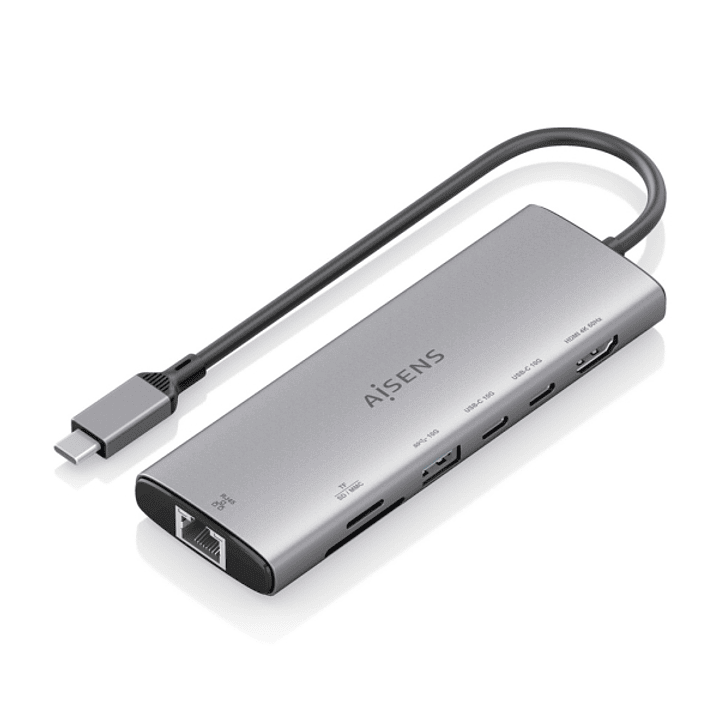 Aisens USB-C Dock 7 en 1 - USB-C a 1xHDMI - 1xRJ45 - 1xUSB-A 10G - 2xUSB-C 10G - 1xSD - 1xMicroSD - 20cm - Color Gris 1