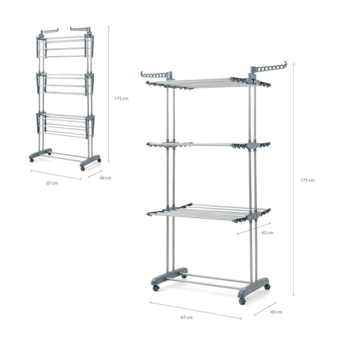 Innovagoods Dolver Tendedero Vertical con Ruedas - 24 Barras - Soporta hasta 40kg - Plegable - Altura Ajustable - 6 Alas Independientes - 49-62x175x73 1