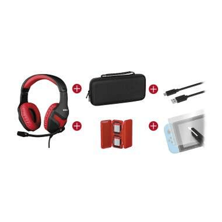 Konix Mythics Gamer Switch Pack Auriculares + Funda de Transporte + Protector Pantalla Vidrio Templado + Estuche para 4 Cartuchos de Juego + Cable USB 1
