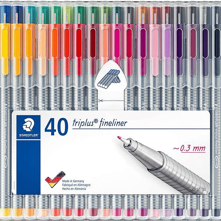 Staedtler Triplus Fineliner 334 Pack de 40 Rotuladores de Punta Fina - Trazo 0.3 mm Aprox - Tinta Base de Agua - Colores Surtidos 1