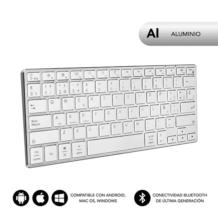 Subblim Teclado Ultrafino Advance Compact - Acabado de Aluminio - Diseño Ultrafino 7mm - Bluetooth 3.0 - Autonomia 30 dias - Color Plata 1