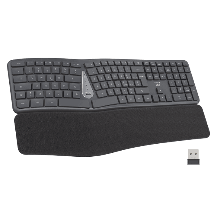 Ewent Teclado Inalambrico - Ergonomico - Bateria de Litio Recargable de 300mAh - Teclas de Bajo Perfil y Silenciosas - Color Negro 1