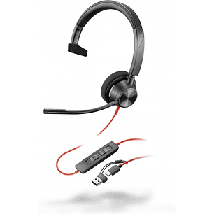 Plantronics/Poly Blackwire C3310 USB-C Auricular Monoaural con Microfono - Almohadilla Acolchada - Controles en Cable - Incluye Adaptador a USB-A - Co