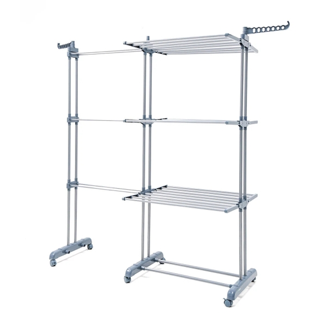 Innovagoods Dolver XL Tendedero Vertical Extensible con Ruedas - 30 Barras - Soporta hasta 45kg - Plegable - 2 Soportes para Perchas - Alas Laterables 1