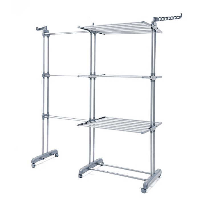 Innovagoods Dolver XL Tendedero Vertical Extensible con Ruedas - 30 Barras - Soporta hasta 45kg - Plegable - 2 Soportes para Perchas - Alas Laterables 1