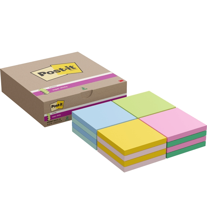 Post-It Super Sticky Pack de 16 Blocs de 90 Notas Adhesivas Reposicionables - Forma Cuadrada - 76x76mm - en Zig-Zag - Colores Surtidos 1