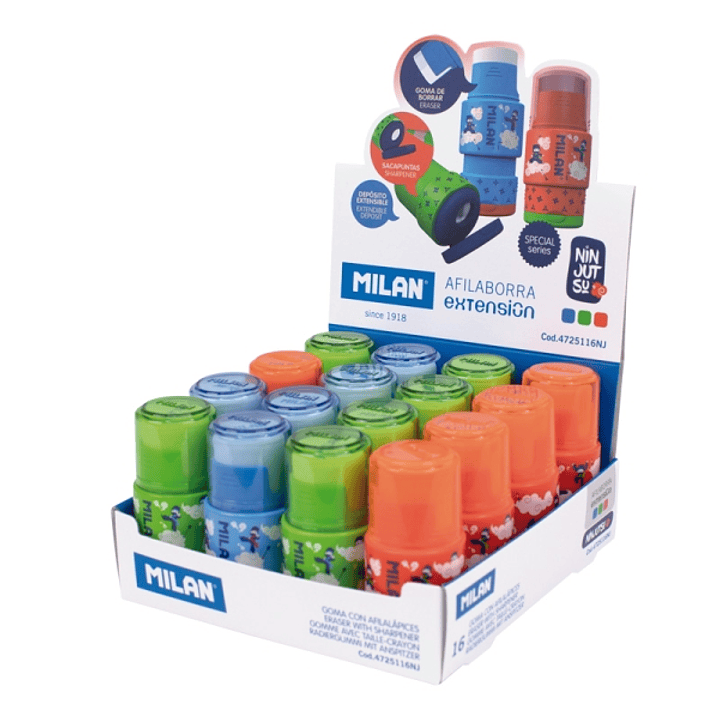 Milan Extension Ninjutsu Expositor con 16 Afilaborras - Deposito Integrado - Cuchilla de Acero de Seguridad - Color Rojo 1