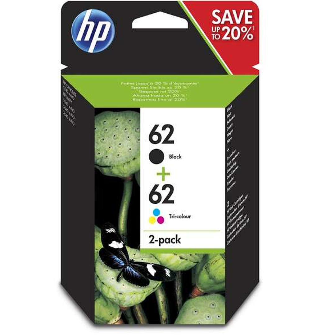 HP 62 Negro + Color Pack de 2 Cartuchos de Tinta Originales - N9J71AE 1