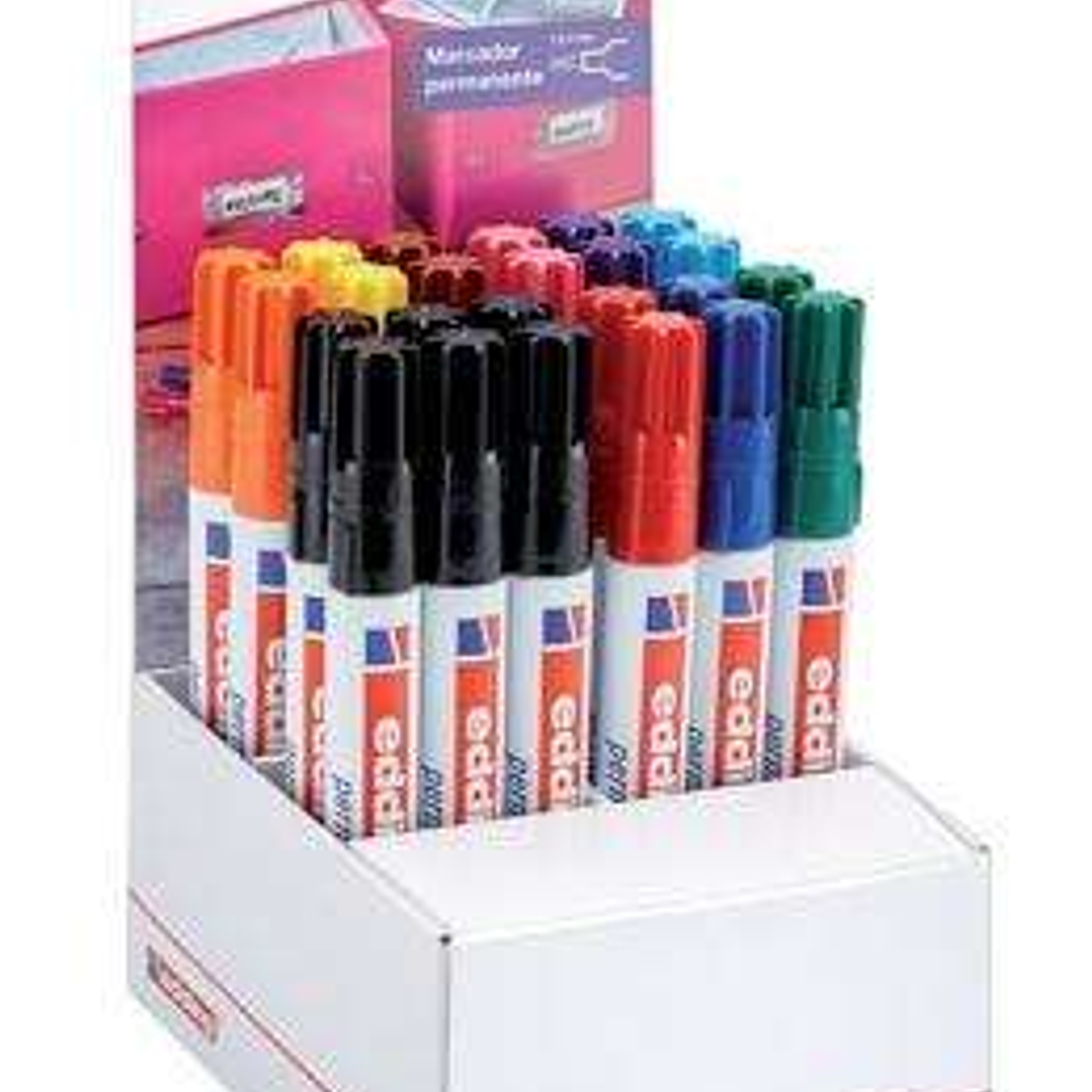 Edding 3000 Expositor de 24 Rotuladores Permanentes - Punta Redonda de 1.5mm - Trazo entre 1.5 y 3mm - Recargable - Secado Rapido - Colores Surtidos 1