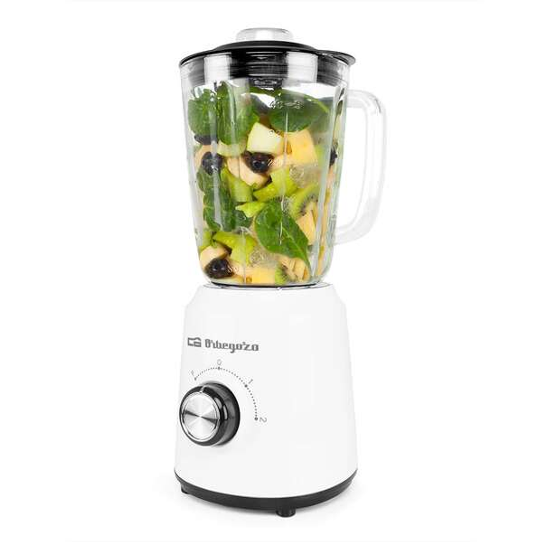 Orbegozo BV 5040 Batidora de Vaso Potente y Segura - 500W de Potencia - Vaso de Cristal de 1.5L - Cuchilla de Acero Inoxidable - 2 Velocidades + Pulse 1