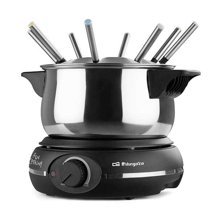 Orbegozo FDR 14 Fondue Electrica de Acero Inoxidable - Disfruta de Queso Fundido - Chocolate Caliente y mas en Grupo - Potencia de 1500W - Olla de 1.4 1