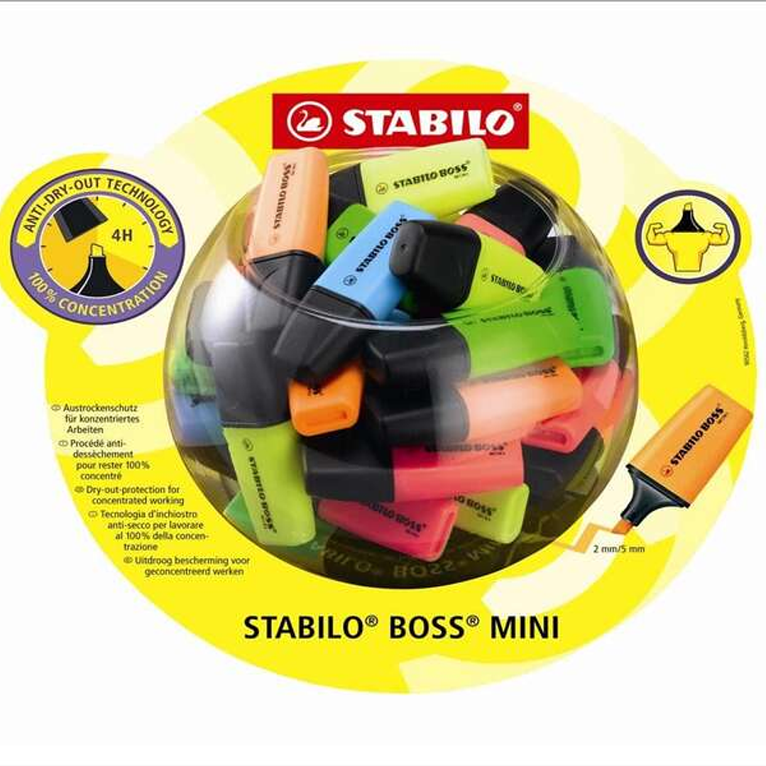 Stabilo Boss Mini Expositor con 50 Marcadores Fluorescentes - Trazo entre 2 y 5mm - Tinta con Base de Agua - Antisecado - Colores Surtidos 1