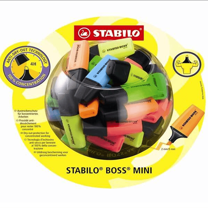 Stabilo Boss Mini Expositor con 50 Marcadores Fluorescentes - Trazo entre 2 y 5mm - Tinta con Base de Agua - Antisecado - Colores Surtidos 1