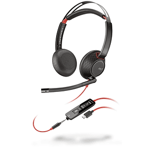 Plantronics/Poly Blackwire C5220 USB-C Auriculares con Microfono - Cancelacion de Ruido - Diadema Metalica Acolchada - Almohadillas de Piel Sintetica 