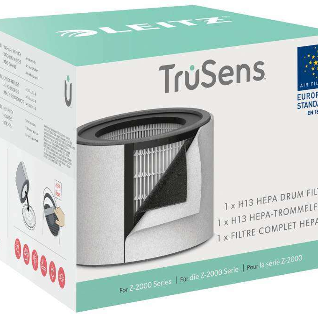 Leitz Filtro Hepa 3 en 1 H13 Repuesto Purificador Aire Mediano Trusens Z-2000/Z-2500 - Captura 99,95% Particulas Ultrafinas - Filtro Carbon - Cambio I 1