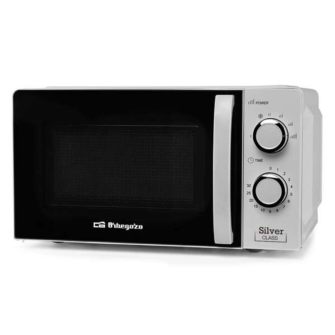 Orbegozo Mi 2118 Microondas - Capacidad 20L - Potencia 700W - 6 Niveles de Potencia - Temporizador 30min - Color Plata 1