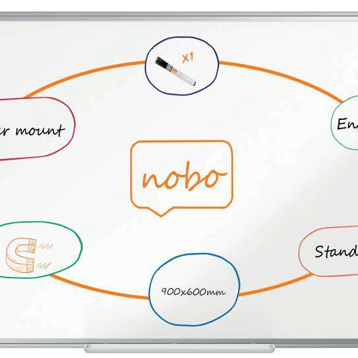 Nobo Premium Plus Pizarra Magnetica de Acero Vitrificado 900x600mm - Montaje en Esquinas - Superficie de Borrado Superior - Color Blanco 1