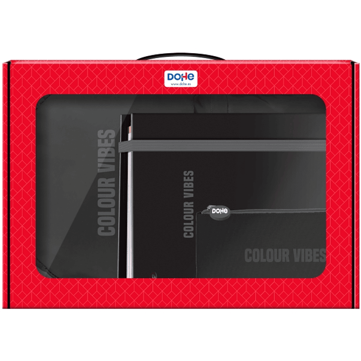 Dohe Colour Vibes Pack de Mochila + Carpeta A4 Recambio + Portatodo Triple - Todo en un Maletin Perfecto para Regalo - Color Negro 1
