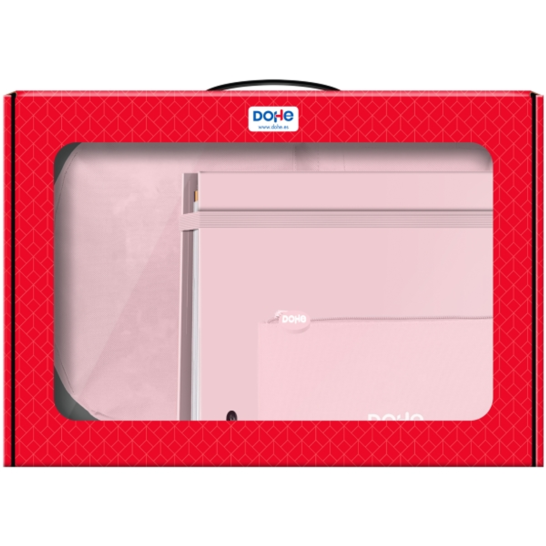 Dohe Serenity Pack de Mochila + Carpeta A4 Recambio + Portatodo Triple - Todo en un Maletin Perfecto para Regalo - Color Rosa 1