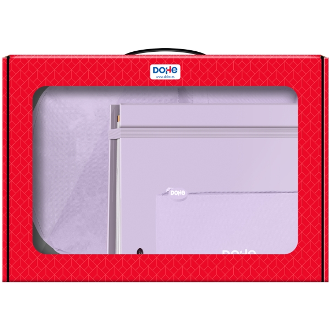 Dohe Serenity Pack de Mochila + Carpeta A4 Recambio + Portatodo Triple - Todo en un Maletin Perfecto para Regalo - Color Morado 1