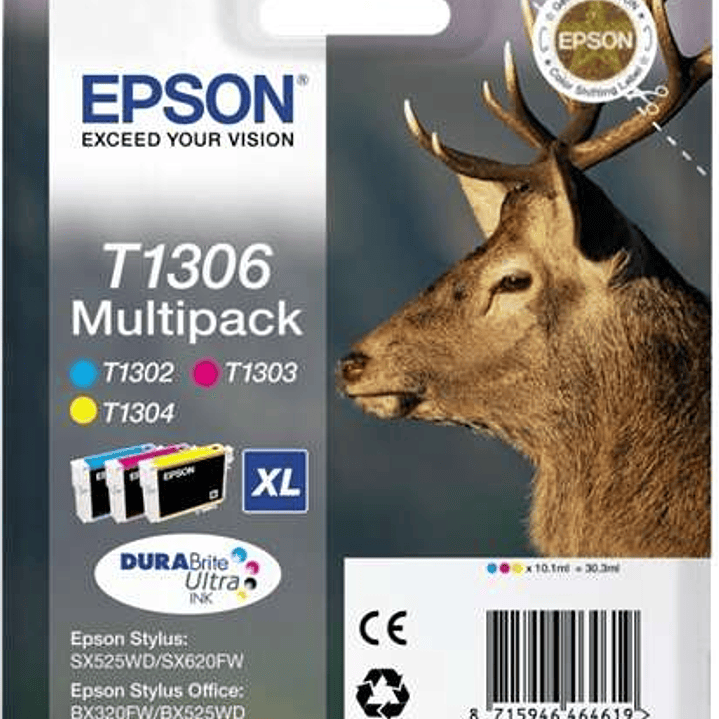 Epson T1306 Pack de 3 Cartuchos de Tinta Originales - Cian, Magenta, Amarillo - C13T13064012 1