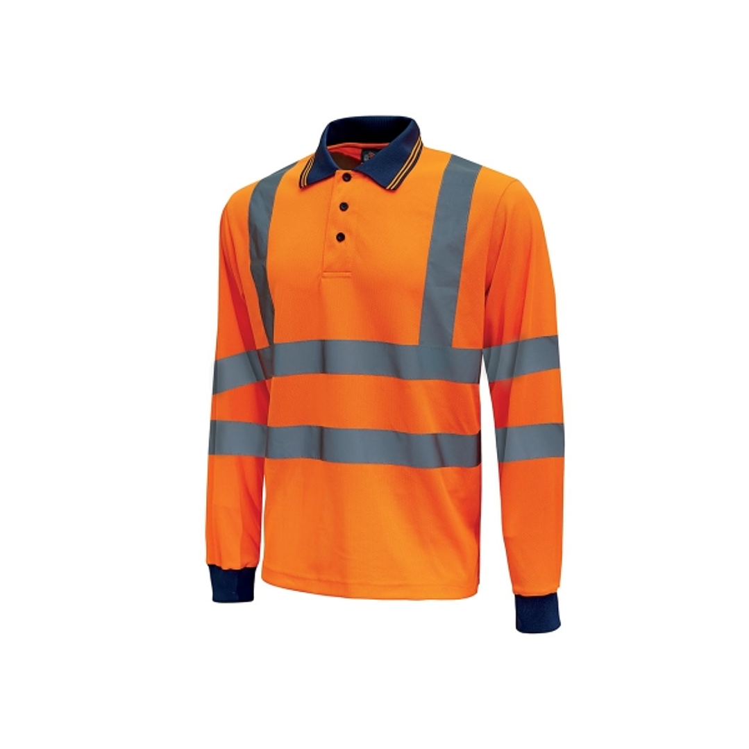 Upower Shine Polo de Manga Larga con Detalles Reflectantes - Talla 4XL - Cuello Cerrado Tres Botones, Ventilaciones Laterales, Banda para el Sudor, Pr 1