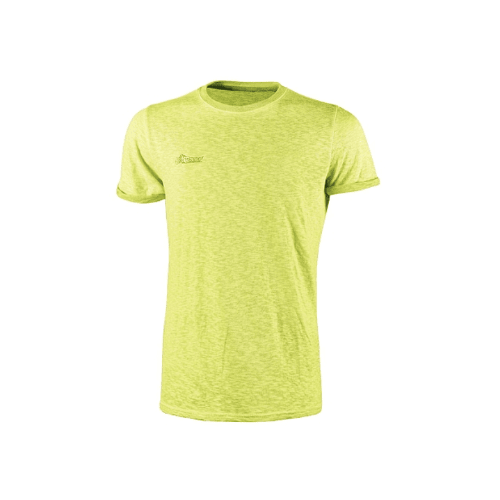 Upower Fluo Camiseta de Manga Corta - Talla M - Algodon Flameado, Tejido Transpirable, Ajuste Slim-Fit, Cuello Redondo Acanalado - Color Amarillo Fluo 1