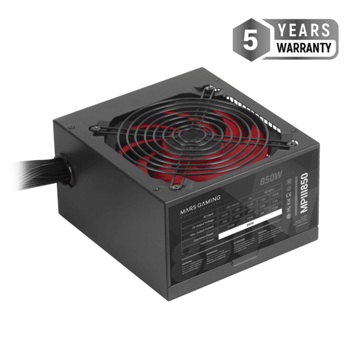 Mars Gaming MPIII850 Fuente de Alimentacion 850W ATX - Silencio Absoluto - Eficiencia Profesional - Diseño de Cables Optimizado - Empaquetado de Alta  1