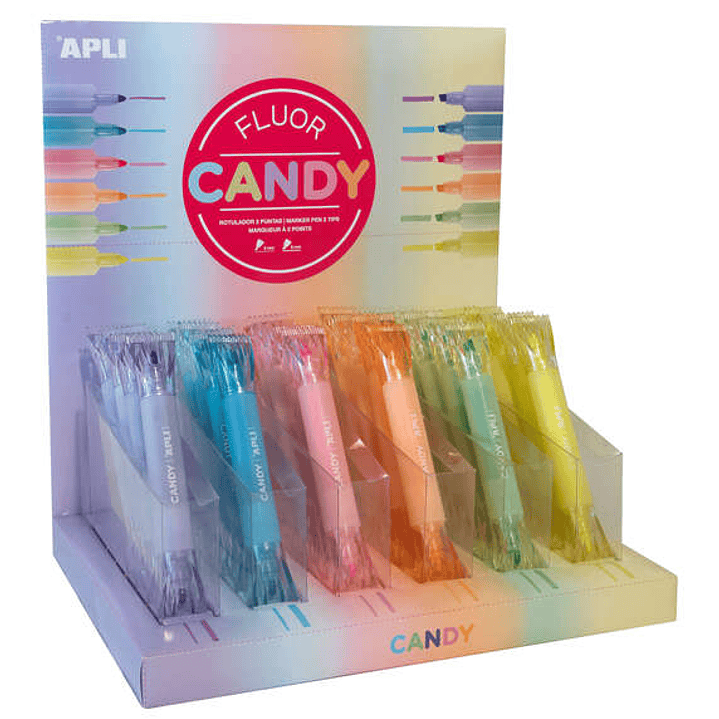 Apli Caramelo Exositor de 36 Marcadores Doble Punta 5mm Plana y 2mm Redonda - Ideal para Agendas, Libretas y Calendarios - Colores Surtidos 1