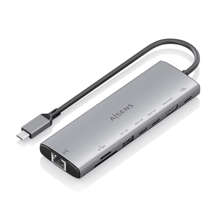 Aisens USB-C Dock 8 en 1 - USB-C a 1xHDMI - 1xRJ45 - 1xUSB-A 10G - 2xUSB-C 10G - 1xUSB-C PD 100W - 1xSD - 1xMicroSD - 20cm - Color Gris 1