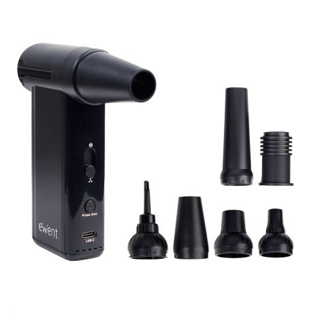 Ewent Pistola de Aire Comprimido - Aspirador, Bomba de Vacio e Inflador - 8 Velocidades -130000 RPM  - Bateria de 5000mah - Color Negro 1