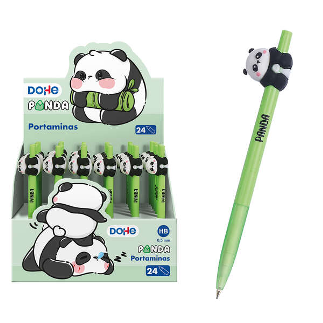 Dohe Expositor de 24 Portaminas 0.5mm - Grip de Caucho - Cuerpo Verde y Decorado con Forma de Oso Panda 1