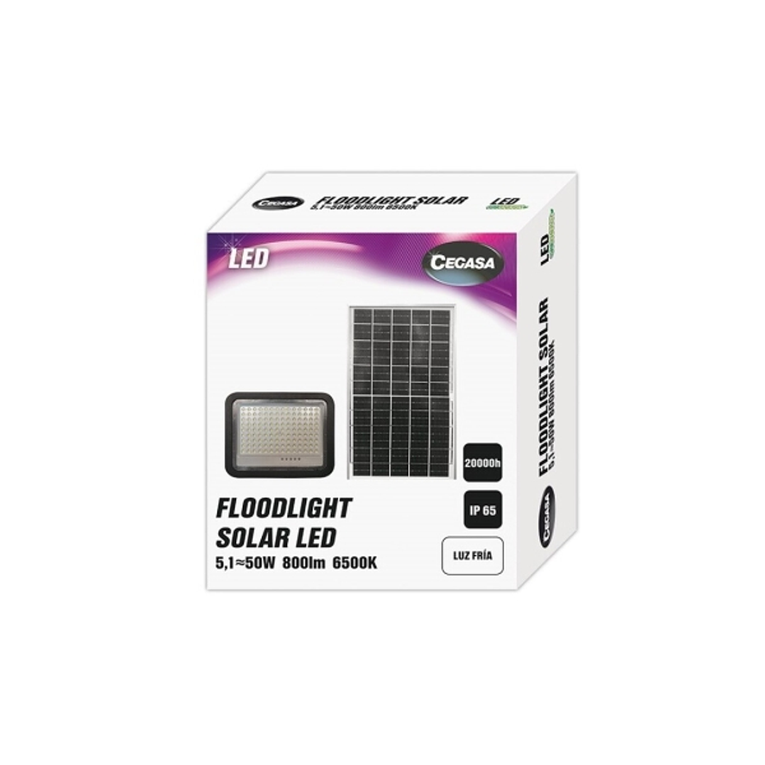 Cegasa Floodlight Foco Solar LED 800lm 6500K - Panel Solar Integrado 5V-6W - Autonomia hasta 12h - Resistencia IP65 1