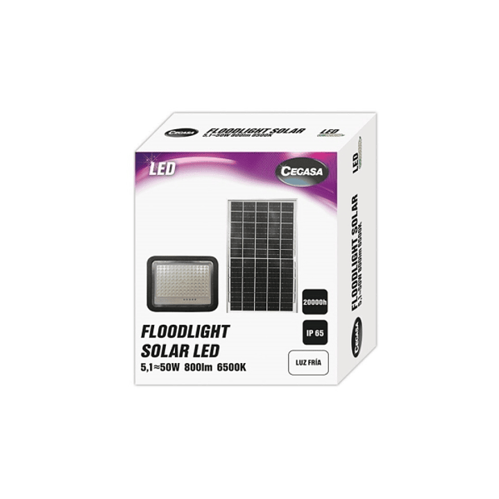 Cegasa Floodlight Foco Solar LED 800lm 6500K - Panel Solar Integrado 5V-6W - Autonomia hasta 12h - Resistencia IP65 1