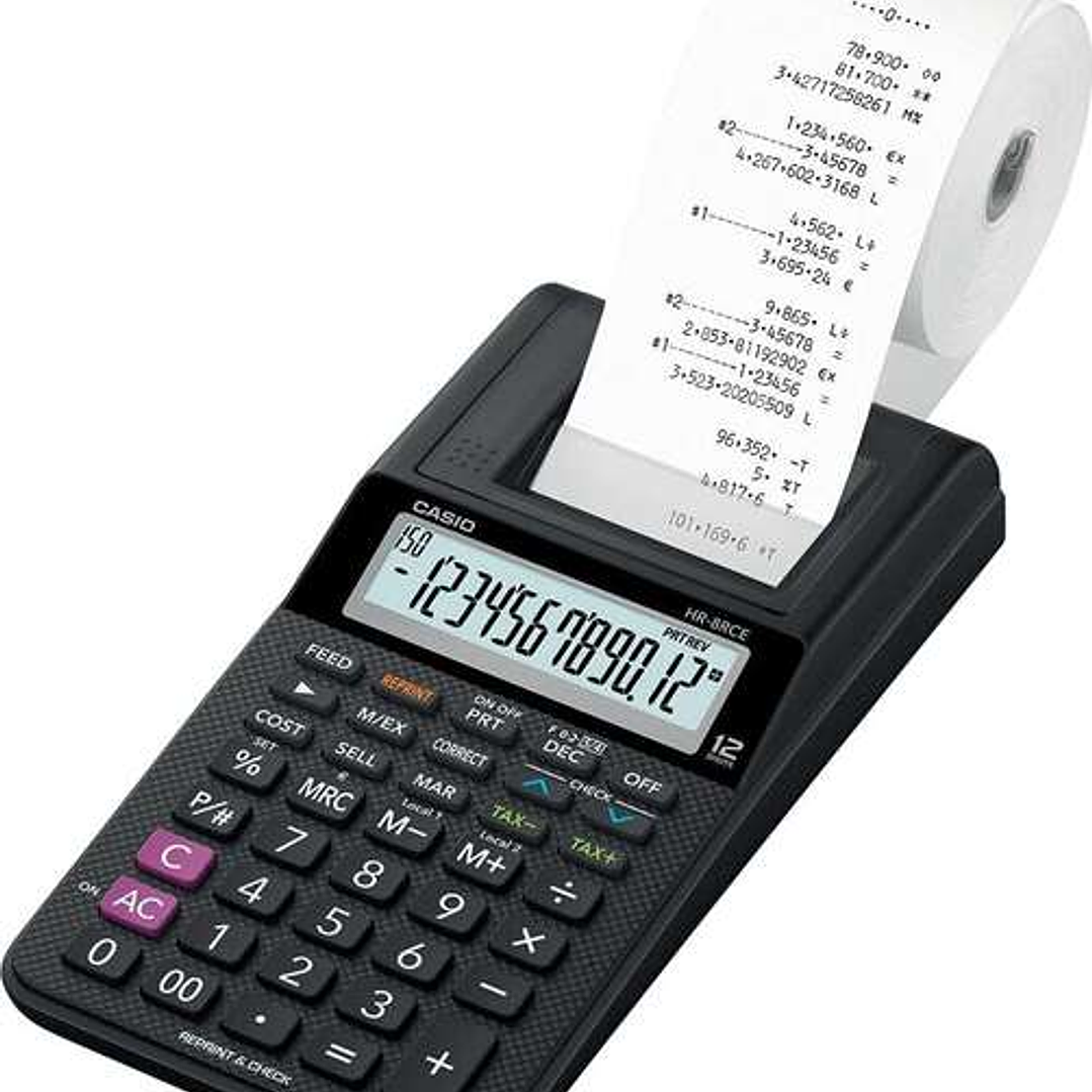 Casio HR-8RCE Calculadora Impresora de Sobremesa Compacta - Pantalla de 12 Digitos - Impresion de 2 Lineas por Segundo - Color Negro 1