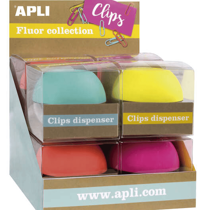 Apli Fluor Collection Expositor de Clips - Ø 70x60 mm - 8 Dispensadores en 4 Colores - Tapa Magnetica 