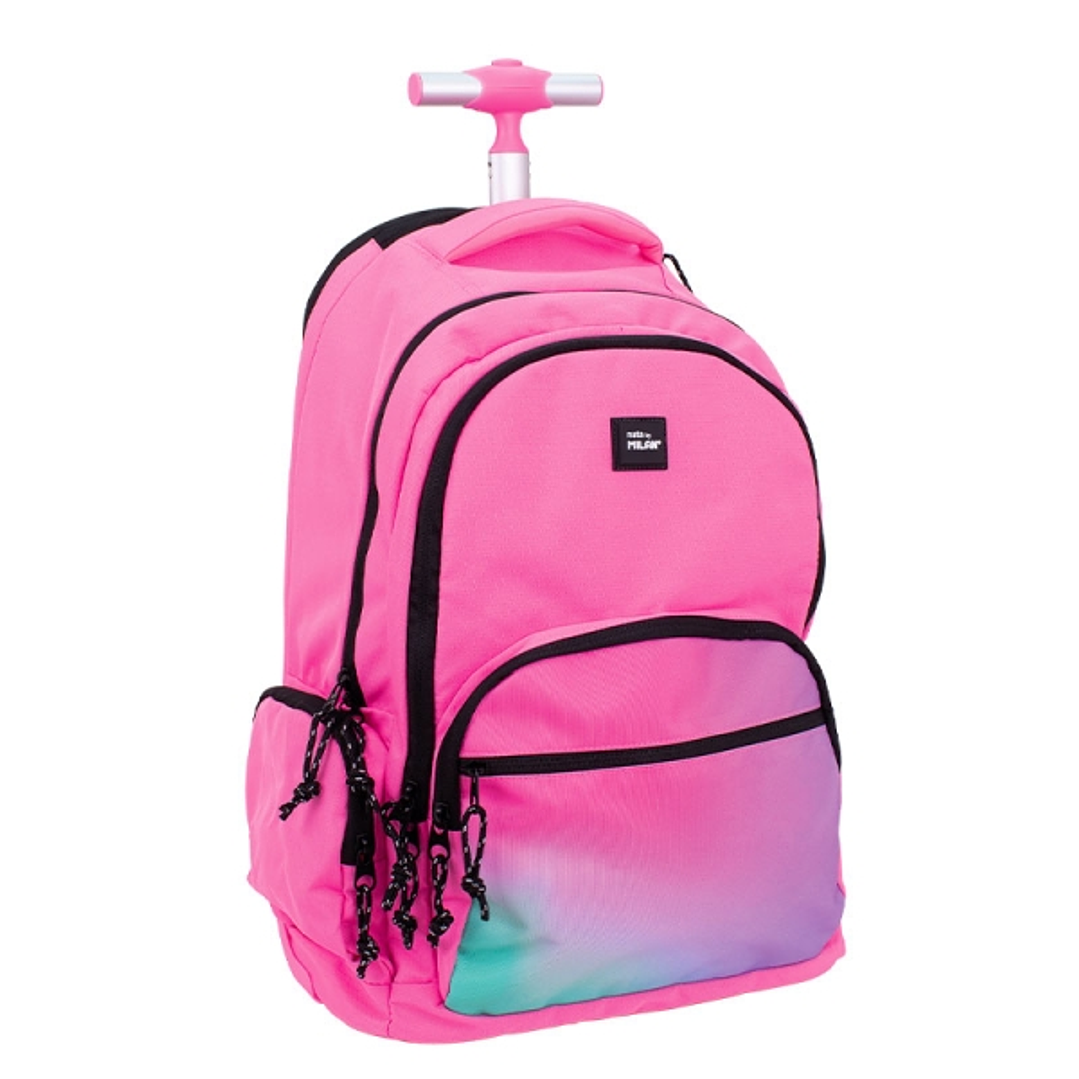 Milan Sunset Mochila Escolar 25L con Carro Integrado y Mango Metalico Retractil - 3 Bolsillos Delanteros - 2 Bolsillos Laterales - 6 Cremalleras - 46. 1