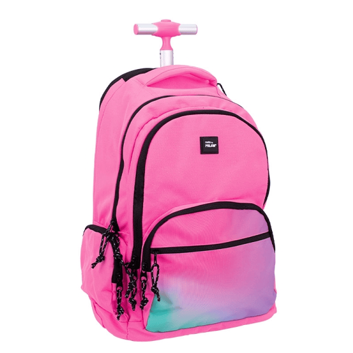 Milan Sunset Mochila Escolar 25L con Carro Integrado y Mango Metalico Retractil - 3 Bolsillos Delanteros - 2 Bolsillos Laterales - 6 Cremalleras - 46. 1