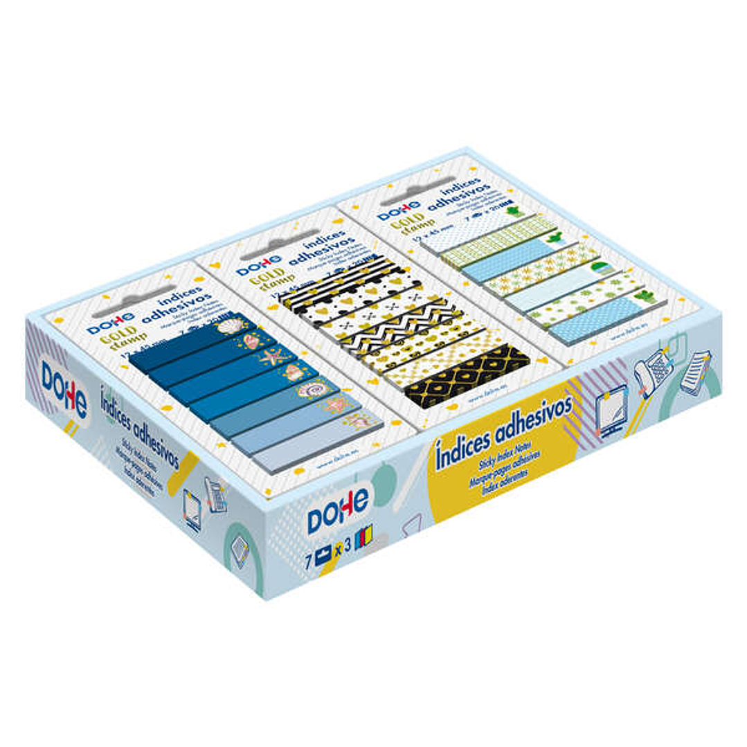 Dohe Caja Expositora de 21 Indices Adhesivos Preimpresos - 12x45mm - Motivos Estampados en Oro 1